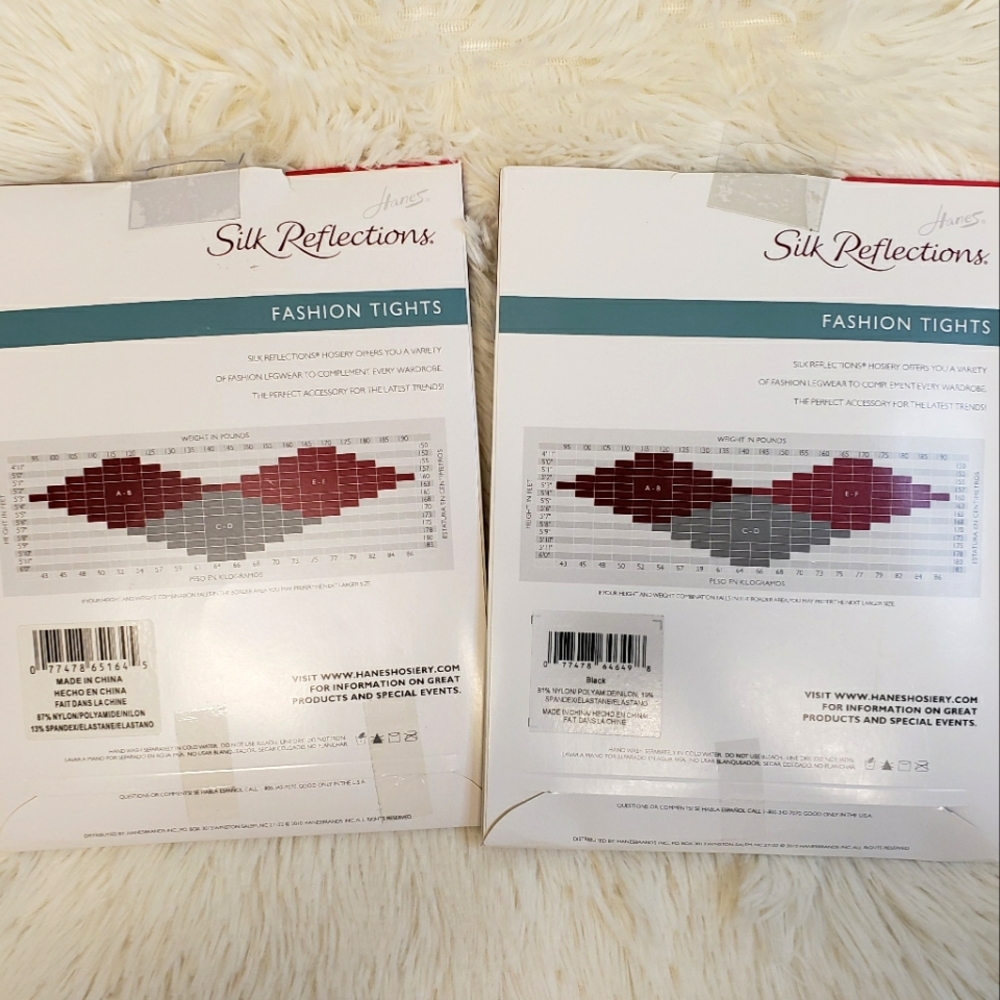 HANES 2 Pairs of Black Patterned Silk Reflections Sheer Fashion Tights--NWT--EF - Picture 7 of 9